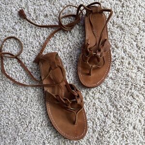 Ulla Johnson Womens Genuine Leather Flat Sandals Tan Brown Size 5